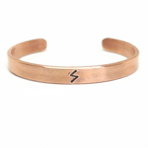 Genérico Pulsera de Cobre con Runa Vikinga, Brazalete de Cobre Hecho a Mano, 100% Cobre Puro, Joyería para Hombre, Brazalete de 8 mm, Regalo de Septimo Aniversario (RUNA SOWULO, 17cm - S 1/2)