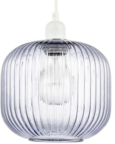 Modern Designer Soft Purple Lilac Line Ribbed Glass Rounded Pendant Lamp Shade | 20cm x 18cm | for Kitchen Island Living Room Bedroom Dining Room etc by Happy Homewares