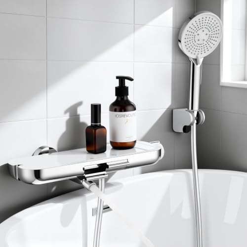 HOMELODY Badewannenarmatur mit Handbrause | Badewannenarmaturen mit Duschbrause, Glasablage, 1,5 m PVC Schlauch, Mischbatterie zur Wandmontage