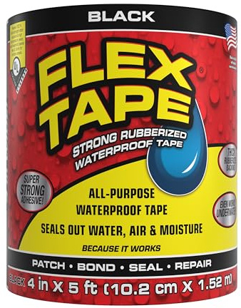 Flex Tape, Original Thick Flexible Rubberized Waterproof Tape - Seal and Patch Leaks, Works Underwater, Indoor Outdoor - Home RV Roof Plumbing and Pool Repairs, Black, 4 in x 5 ft, Pack of 1