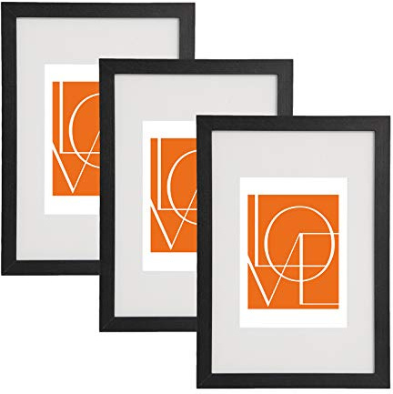 WOLTU Bilderrahmen 30x40 cm Schwarz, 3er Set MDF-Holz Fotorahmen mit Passepartout, bruchsichere PS-Platte zum Aufhängen und Aufstellen, Collage Wanddeko Rahmen