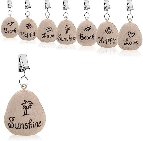 com-four® 8X Tischdeckenbeschwerer - wetterbeständige Tischtuchgewichte mit Klammer - Tischtuchklammer in Stein-Optik und Beach-Design - ca. 30 g (grau - Steine)
