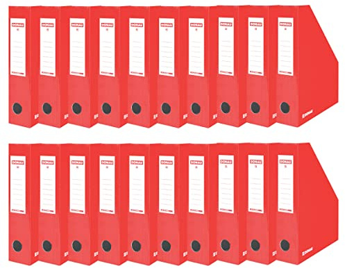 DONAU 7649201-04FSC Stehsammler Stehordner Archive Box Pappe A4/ 20er Pack/ 20 Stück/Lackierter Karton - Rot/bis zu 800 Blatt Für Büro, Schule und Zuhause zur Aufbewahrung von Dokumenten