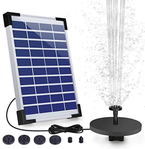 AISITIN Fuente Solar Jardin Exterior 5,5W con Batería Incorporada, Bomba de Agua Solar con 6 Boquillas y Tabla Flotante, Fuente Jardin Exterior para Estanque, Fish Tank y Piscina(5,5W)