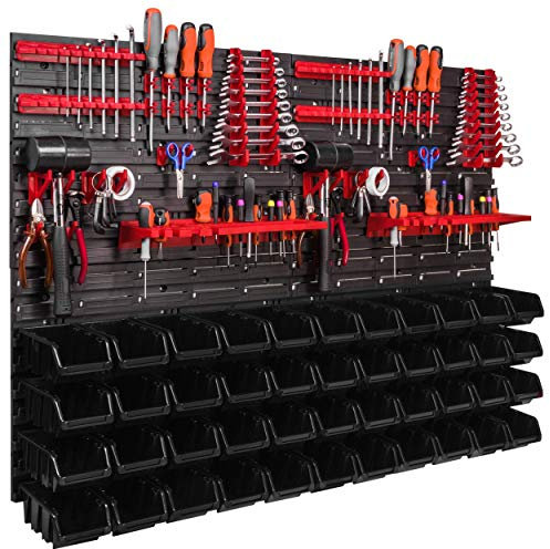 Scaffale officina da parete, mensola da parete, 1152 x 780 mm, supporti per attrezzi, scatole impilabili, scaffali per riporre oggetti, pannello da parete portautensili, porta giraviti da parete