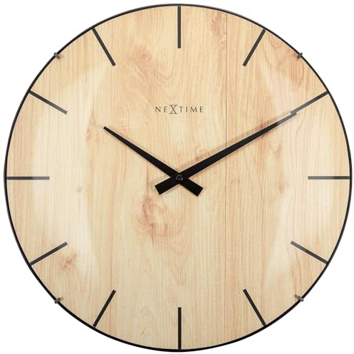 NeXtime Wall Clock-Diameter 35 cm Glass-Light Brown-'Edge Wood Dome 3249