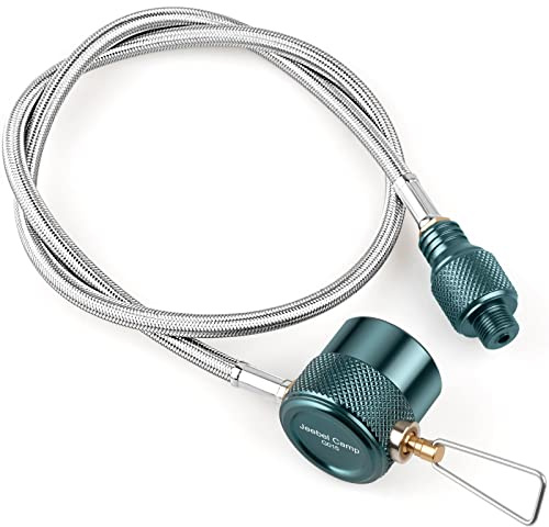 Jeebel Camp 24inch Propane Canister to Threaded Camping Stove Adapter Extension Hose 1L Propane Small Tank Input EN417 Lindal Valve Output with Adjustable On/Off Switch