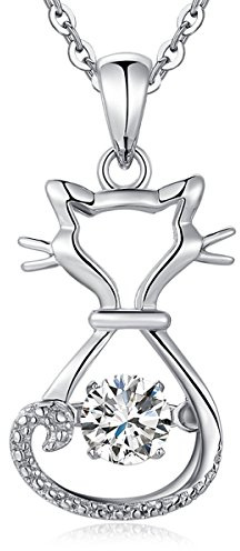 jiamiao Katthalsband för kvinnor och damer, katt- och fisk-halsband, katt, måne, halsband, sterling silver, kattsmycken för kvinnor, flickor, två katter, hänge
