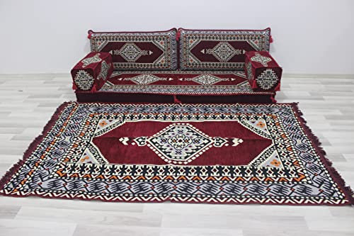 Einzelsofa-Set im Vintage-Stil, arabisches Sofa-Set, Bodenkissen, arabisches Sitzsofa, Rückenlehnenkissen, marokkanische Sofas, arabisches Jalsa (Sofa + Teppich)
