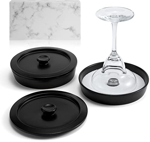 Margarita Salt Rimmer Set Ceramic, Sugar Tajin Glass Rimmer for Cocktails | Made of Ceramic, Black, Set of 2 with Lids, Home Bar Accessories, Margarita Gift Bartender Kit