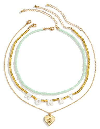 Banemi Schmuk Ketten Frauen, Goldene Kette Damen 3-Layered Herzbuchstabe Honig Choker für Teen Girls Schmuck