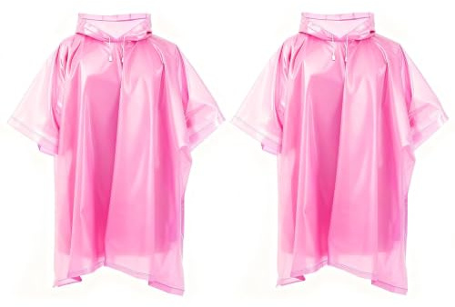 Fayemint 2 Pezzi Poncho Impermeabile, Portatile Mantella Antipioggia, Poncho Impermeabile Rosa, per Campeggio, Escursionismo, Ciclismo, Pesca (Rosa)