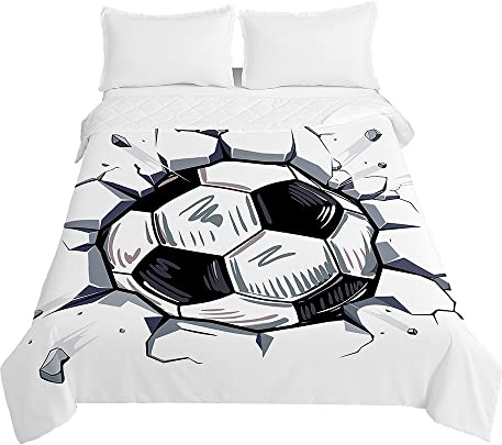 Chickwin Trapuntino Copriletto Trapuntato Goffrato Primaverile Estivo Matrimoniale, Leggera 3D Calcio Stampa Coperta Estivo Trapunta per Camera da Letto Singolo Una Piazza (180x220cm,Graffiti)