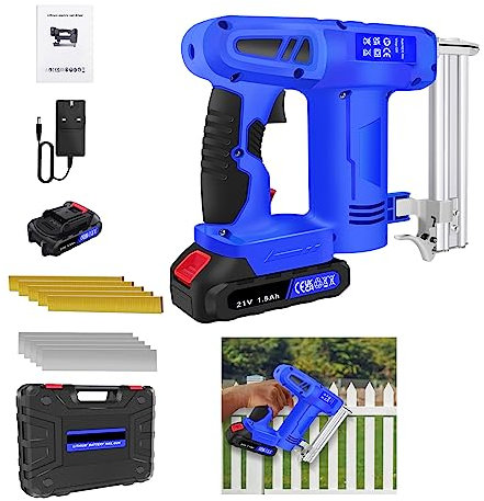 Nail Gun, 21V 100 Nails Electric Nailer Stapler Gun Handheld Nailing Tool, 80 Shots Per Minute for Household DIY Repairs, Flooring, Woodworking, 22Hx26Wx5D cm