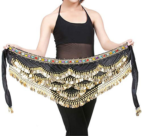 Bauchtanz Hüfttuch für Damen und Mädchen - Chiffon Bauchtanz Gürtel mit Goldmünzen - Hüfttuch mit Münzen für Bauchtanz - Lateinamerikanische Tänze - Karneval Performance Kostüm Kleidung