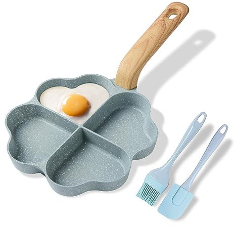 RIOVARM A 4 fori A forma di cuore Padella per uova Antiaderente In granito Padelle piccole Induzione Padella Creativo Carino Padella per frittata senza PFOA Sana Pancake Padella per la colazione