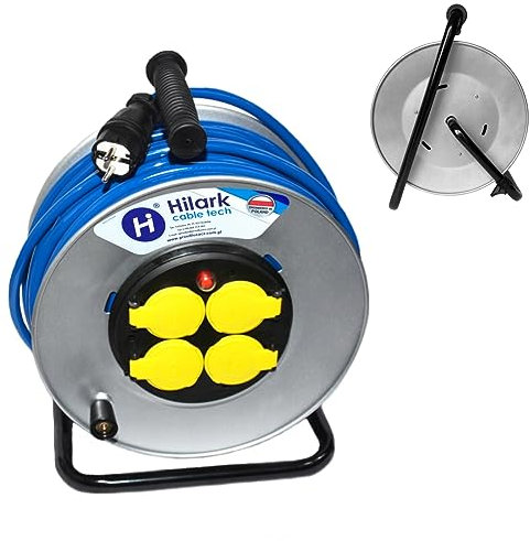 Hilark - Avvolgicavo elettrico professionale H07BQ-F 3 x 2,5 prolunga elettrica con blocco prese (5 m, blu)