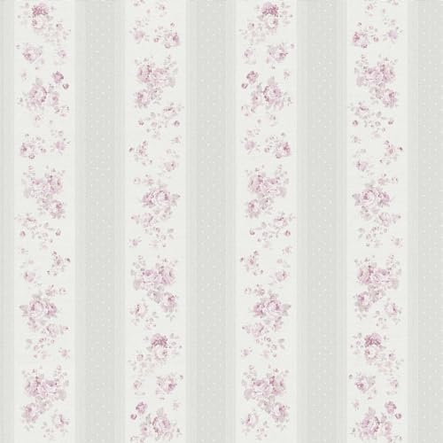 BRICOFLOR Tapete im Shabby Chic Vintage Landhausstil Romantische Vliestapete mit Rosen und Streifen Wandtapete in Grau Rosa