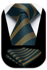 Enlision Krawatte Herren Streifen Krawatte Blau mit Einstecktuch Set Seide Krawatten für Herren Hochzeit Formelle Geschäfte,Dunkelblau