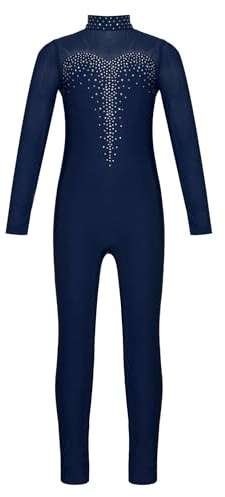 CHICTRY Turnanzug Mädchen Langarm Ganzkörper Voltigieranzug Kinder Strass Glitzer Ballettanzug Stehkragen Tanzbody Mesh Patchwork Balletttrikot Leotard Tanzen