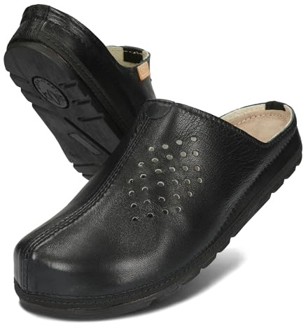 BeComfy Äkta Läder Unisex Tofflor Kvinnor Män Fast Sula 36-46 EU (Onyx, Europeiska skostorlekar, Vuxen, Numeriskt, Medel, 46)
