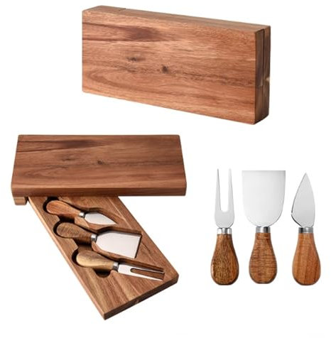 Charcuterie-Brett Käsebrett aus Holz, 4-teiliges Set, Käsemesser-Set, Käsebrett, Brotbrett, Käsebrett-Set, Käsemesser, drehbare Aufbewahrungsbox Charcuterie-Brett Küchen
