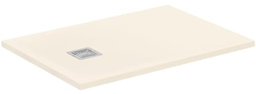 Ideal Standard - Ultra Flat S+, rechteckige Duschwanne, ultradünn, aus Kunstharz in Steinoptik, 100 x 70 cm, Ideal Solid, Abfluss auf der kurzen Seite, Sand
