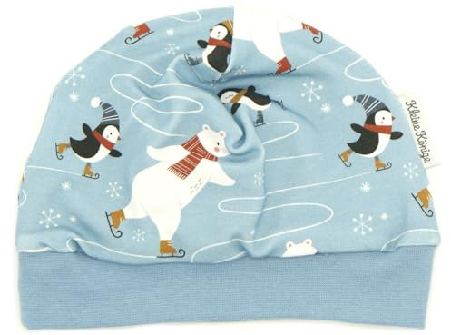 Kleine Könige Mütze Baby Jungen Beanie · Modell Eisbär Pinguin Ice Skating hellblau, Jeansblau · Ökotex 100 Zertifiziert · Größe 122/128