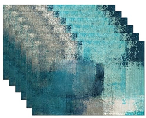 Turquoise Grey Placemats Set of 6,Modern Art Teal Place Mats Heat Resistant Washable Non-Slip Table Mats for Party Kitchen Dining Decor 12x18 Inch