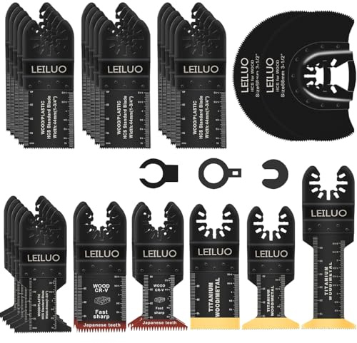 LEILUO Kit de 32 Piezas de Accesorios Multiherramienta para Clavos de Madera Titanio Repuesto Universal de Sierra Oscilante con Bolsa de Almacenaje Compatible con DeWalt Dremel Makita y Más