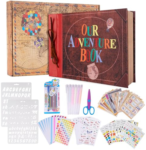 Our Adventure Book Scrapbook Fotoalbum, 80 Seiten, 29,5 x 19,1 cm, geprägte Wörter, Hardcover, Scrapbook Album mit DIY-Kit, exquisite Box für Paare, Jahrestag, Hochzeit, Valentinstag, Weihnachten