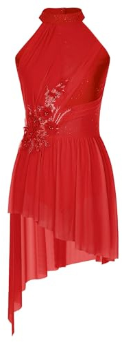 CHICTRY Women's Lyrical Dance Costume Flower High Low Modern Contemporary Dance Dress Dancewear Red S