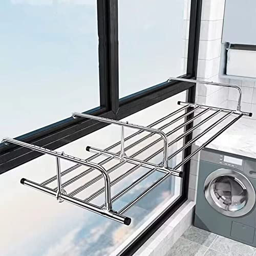 CZAOERXB Wäscheständer aus Edelstahl mit 3 Haken, ausziehbar, zusammenklappbar, für Balkon und Fenster, Schuhtrockner (Größe: 68–120 cm)