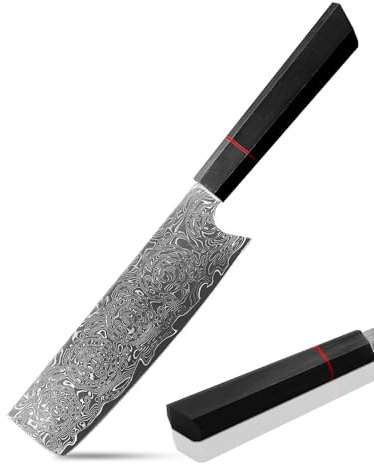 Plys 17cm Japanische Nakiri Damastmesser: Scharf Küchenmesser - Stahl Damast Messer Profi