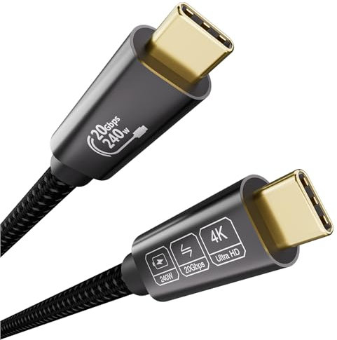 EUDOBEL USB C Kabel 3m 20Gbps, PD 3.1 240W 5A, Datenkabel für Thunderbolt 4/3, iPhone 16/15, Switch, VR, SSD, MacBook, Monitor, Tablet - 4K@144Hz 5K@60Hz