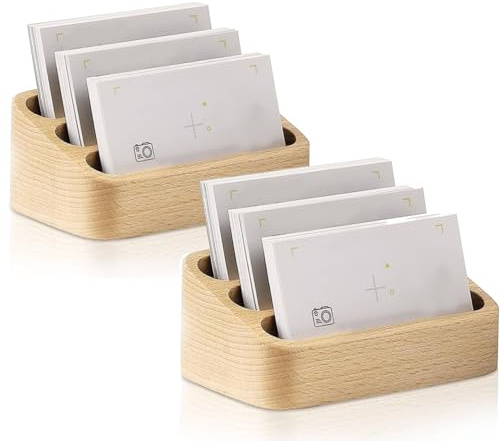Agatige Tarjetero De Madera, Alta Estabilidad Con 3 Ranuras Para Tarjetas De Visita Tarjetero De Escritorio Soporte Tarjetas Visita Para Oficina, Salon, Escritorio (2)