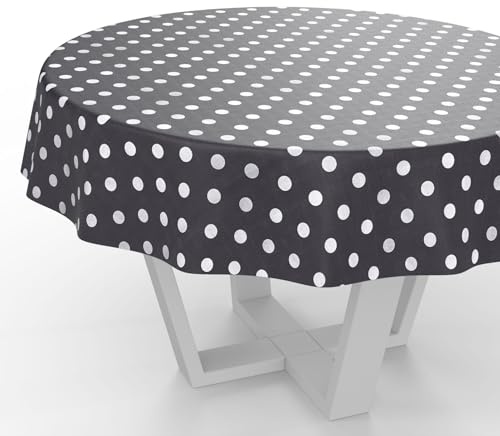 ANRO Wachstuchtischdecke Wachstischdecke Wachstuch Tischdecke abwaschbar Gartentischdecke Wasserabweisend Rund 140cm Schnittkante Punkte Grau