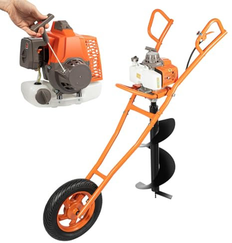 DAOHHFO Tarière à essence 2 temps avec chariot manuel, 63 cm³, tarière à essence, avec foret de 30 cm, tarière à gaz avec tarière