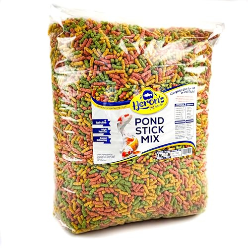 HERONS Pond Stick Mix 15L - Koi & Goldfish Food - Complete Feed for all Pond Fish - Premium, Variety Pond Sticks - Excellent Value - 15 LITRES / 1.6KG