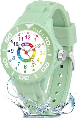 GUUMUXIN Reloj Analógico para Niños y Niñas de 5 a 16 Años con Esferas Multicolores, Marcadores Mlaros, Correa Suave para Niños y Niñas, Fácil de Leer y Aprender