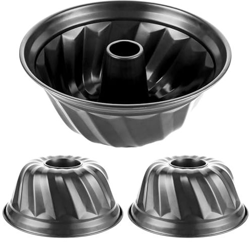 WOPPLXY 3 Pièces Moule à Kougelhopf, 25 cm Moule Gateau avec Revêtement Antiadhésif, Moule à Kouglof en Acier au Carbone (Noir)