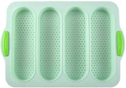 Stampo Per Torta Pane francese Ventilazione morbida 4 slot Ellisse Cottura Resistenza alle alte temperature (Light Green, 34x23.8x2.5cm)