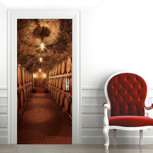 Stickers Porte Trompe L'Oeil 3D Cave À Vin Vintage 88 X 200 Cm Auto-Adhésif Autocollants Papier Peint - Pvc Imperméable Amovible Diy Vinyle Murales Chambre Salon Cuisine Decoration Murale-4520821664