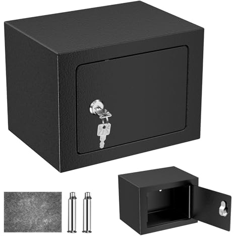 Skynzor Kleiner Tresor für Zuhause mit Schlüssel, Safe Tresor, MöBeltresor, Wandtresor, Möbeltresore, für Reisepass, Schmuck, Bargeld und Reisen, Geeignet für Wohn- und Bürogebäude, 17 x 23 x 17 cm