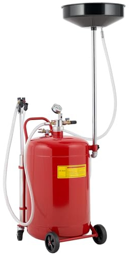 HOMCOM Récupérateur de vidange d'huile usagée 80 L, Hauteur réglable 101-141 cm, Chariot récupération huiles Portable avec Roues et poignée, Rouge