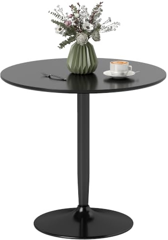 HOMCOM Esstisch für 2 Personen mit Stahlbein, 80 x 80 cm Schwarz | Rutschfester Fußauflage, Säulentisch, Rund Küchentisch, Esszimmertisch, Moderner Kaffeetisch, für Küche Esszimmer Wohnzimmer