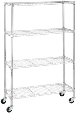 Carrello da cucina, carrello da cucina, isola da cucina regolabile a 4 ripiani e carrello, ruote da 3'', ripiano metallico organizer, carrello da cucina cromato su ruote