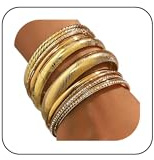 LOCCY Gold Armreif Armband Damen, Breit Gold Armreif Golden Stapelbares Armband Golden Manschette Stapelarmbänder Schmuck für Frauen Damen Mädchen