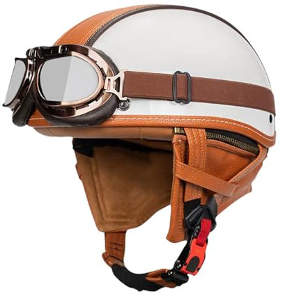 Casco Mezzo Retro Moto Vintage Elmetto Caschi Jet E Demi-Jet DOTECE Certificazione With Occhiali Caschi Cromwell Pelle Aperto Casco Scodella Comodo E Robusto Adulti Uomini Donne M,XXL:63-64CM
