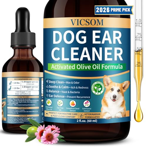 VICSOM Dog Ear Cleaner & Dog Ear Drops for Wax and Odour Care, 60 ml